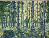 Sabiha Nasar-ud-Deen, Pines, 18 x 24 Inch, Oil with knife on Canvas, Landscape Painting, AC-SBND-058